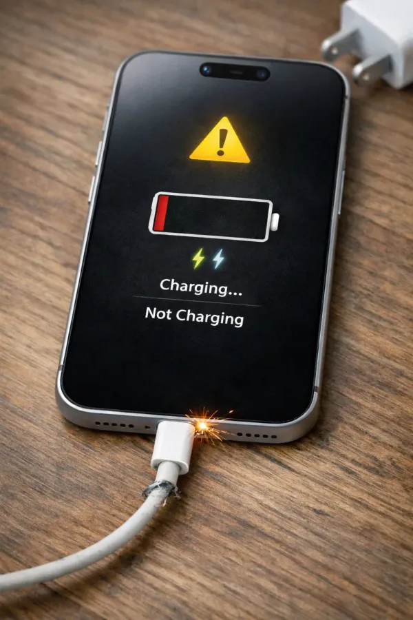 USB-C 充電器與線材搭配不當導致 iPhone 充電不穩示意